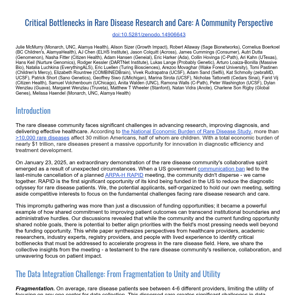 Critical Bottlenecks in Rare Disease Research and Care: A Community Perspective